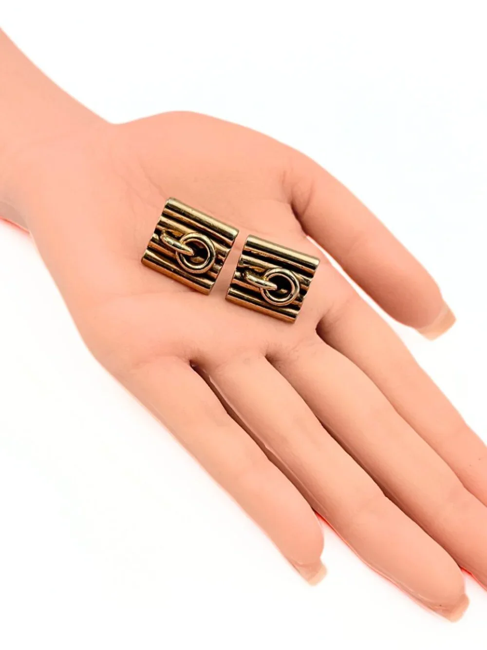 Hickok Signed Retro Modern Rose Gold Plated Stirrup Motif Cufflinks